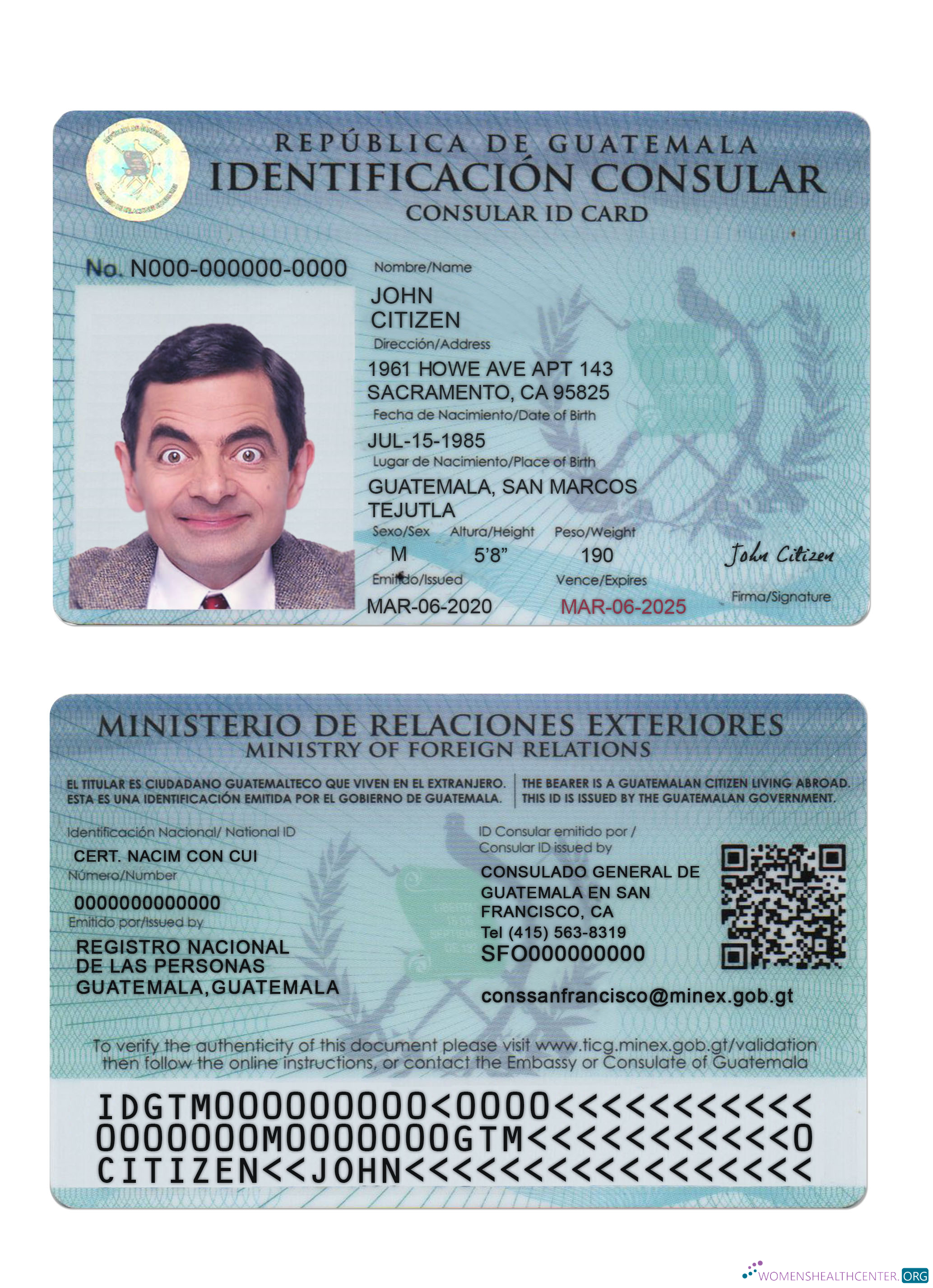 Download Guatemala consular ID card Photoshop template